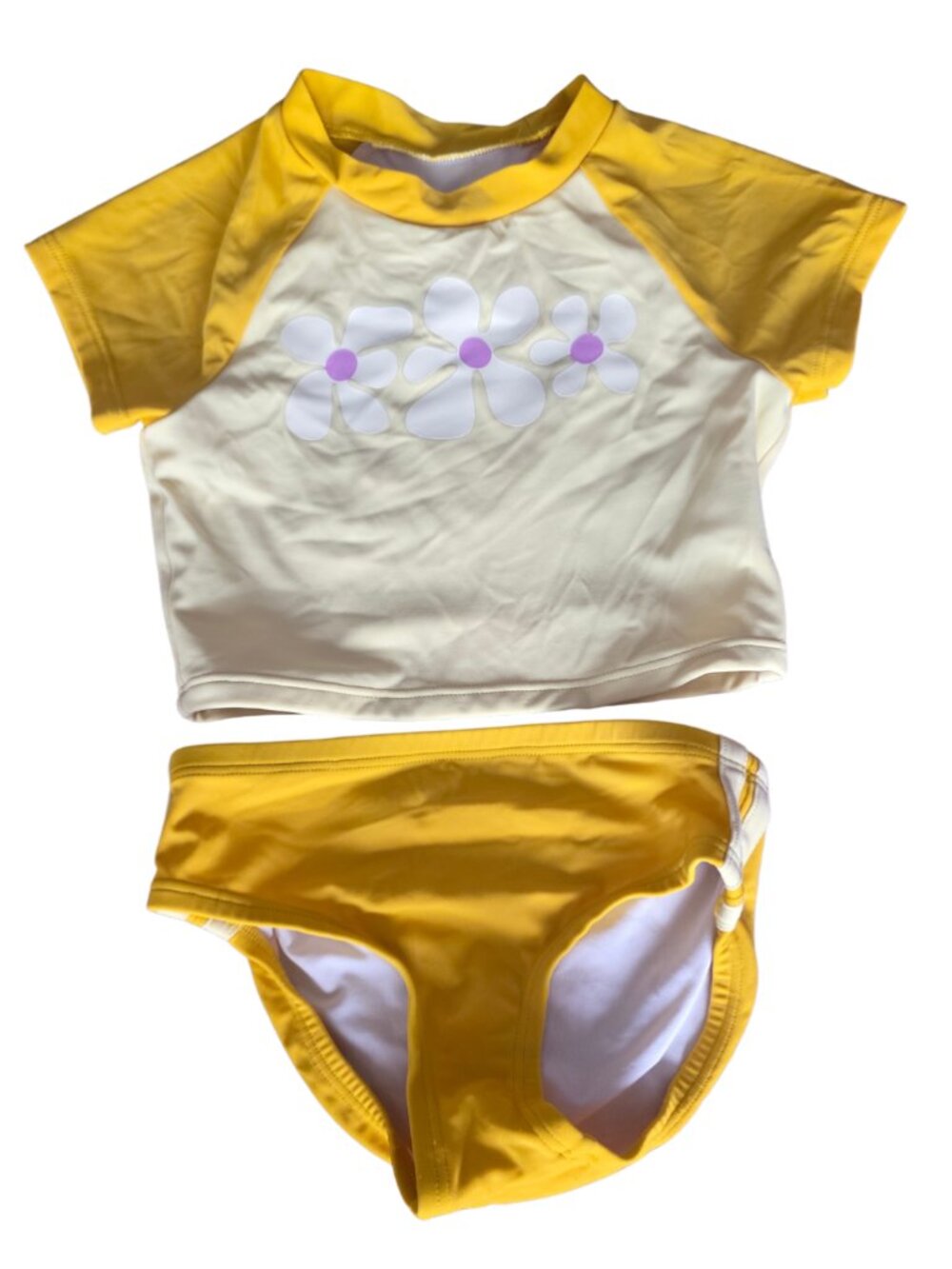 Hanna Andersson Yellow and White Girls Two-Piece Swim Set with Floral Print